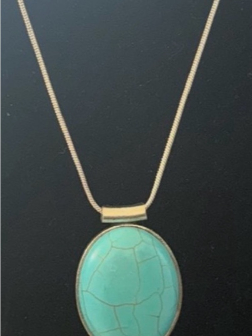 Silver Necklace with Turquoise Oval Pendant